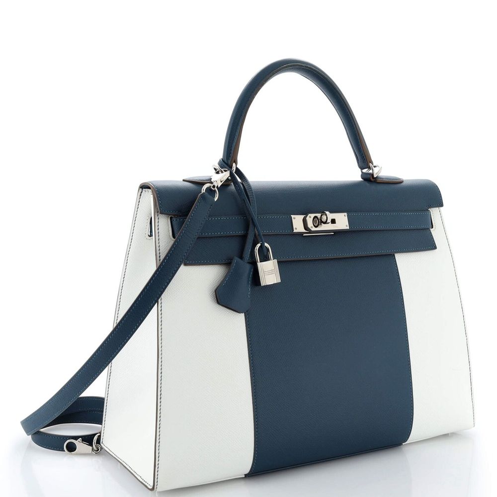 Hermes Kelly Flag Handbag Epsom 35 Blue #78179H11B - Picture 2 of 12